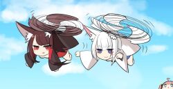 akagi_(azur_lane) akaoni_(zumt3548) azur_lane flying fox_ears kaga_(azur_lane) long_hair multiple_girls saratoga_(azur_lane) short_hair