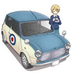  austin_mini bangs blonde_hair blue_eyes braid car car_interior cup darjeeling_(girls_und_panzer) emblem girls_und_panzer headlight holding holding_cup holding_saucer license_plate mini_cooper motor_vehicle right-hand_drive saucer school_uniform short_hair st._gloriana&#039;s_(emblem) st._gloriana&#039;s_military_uniform st._gloriana&#039;s_school_uniform steering_wheel teacup twin_braids uona_telepin 