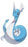  absurdres animal_focus artist_name black_eyes blue_gemstone commentary_request dragonair dratini full_body gem head_wings highres looking_at_another looking_at_viewer looking_up no_humans nullma pokemon pokemon_(creature) shiny_skin signature simple_background white_background 