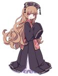  1girl absurdres black_dress black_headwear blush_stickers chinese_clothes closed_mouth dress full_body highres junko_(touhou) kame_(kamepan44231) long_hair one-hour_drawing_challenge orange_hair phoenix_crown pout red_eyes simple_background sleeves_past_fingers sleeves_past_wrists solo tabard touhou touhou_lost_word white_background wide_sleeves 
