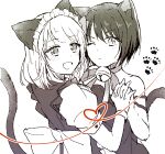  2girls animal_ears aoi_(kirameitetegomen) bell blush cat_ears cat_girl cat_tail dress ensemble_girls! holding_hands kuromori_suzu looking_at_viewer looking_back maid maid_headdress monochrome multiple_girls neck_bell one_eye_closed short_hair short_sleeves sone_seira tail yuri 