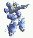  absurdres dated full_body ginga_hyouryuu_vifam gun highres holding holding_gun holding_weapon kujira_gunsou mecha no_humans robot simple_background standing weapon white_background 