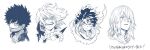  4boys :d bangs bead_necklace beads boku_no_hero_academia burn_scar character_request closed_mouth collarbone cropped_shoulders dabi_(boku_no_hero_academia) frown greyscale grin jewelry male_focus mask mask_removed matsuya_(pile) medium_hair messy_hair midoriya_izuku monochrome mouth_mask multiple_boys necklace open_mouth scar scarf serious shigaraki_tomura short_hair smile spiky_hair teeth torn_scarf translation_request 