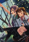  2019 2girls brown_eyes brown_hair crying crying_with_eyes_open dated ensemble_girls! green_eyes hair_ribbon hisayoshi_(hisa) kimisaki_school_uniform kusaka_ayame long_hair looking_down miyoshi_kanae multiple_girls open_mouth plaid plaid_skirt ribbon school_uniform sitting skirt smile tears translation_request twintails violet_eyes yellow_ribbon 