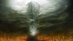  building clouds cloudy_sky commentary demon&#039;s_souls eldritch_abomination embers english_commentary fire flame floating highres landscape lightning menaslg monster no_humans sky storm storm_cloud the_nexus the_old_one thunder 