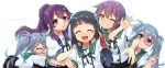  5girls black_hair blue_hair closed_eyes ensemble_girls! facing_viewer futaba_minazuki futaba_mizuki hisayoshi_(hisa) kimisaki_school_uniform light_blue_hair long_hair looking_at_viewer multiple_girls ponytail purple_hair school_uniform short_hair siblings sisters tsurumi_himari twins twintails v violet_eyes white_background yellow_eyes yomo_mitsuru yuuki_tomoko 