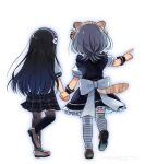  2girls amamiya_ruri animal_ears black_hair blue_hair ensemble_girls! facing_away fake_animal_ears fake_tail grey_hair hisayoshi_(hisa) holding_hands kannazuki_hotori kimisaki_school_uniform long_hair maid maid_headdress multicolored_hair multiple_girls school_uniform short_hair short_sleeves tail white_background 