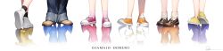  6+girls asuka_momoko black_socks blue_footwear blue_pants boots brown_footwear copyright_name denim different_reflection facing_away feet feet_only foot_focus fujiwara_hazuki harukaze_doremi highres jeans loafers makihatayama_hana multiple_girls ojamajo_doremi orange_footwear pants pink_footwear pink_socks pointy_footwear purple_footwear reflection reflective_floor ryota_(ry_o_ta) segawa_onpu senoo_aiko shoes simple_background sneakers socks standing white_background white_footwear white_socks wide_image yellow_footwear 