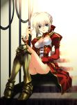  bad_id blonde_hair epaulettes fate/extra fate/stay_night fate_(series) green_eyes highres mgk968 panties saber saber_extra sitting solo 