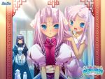  apron blue_eyes blush china_dress chinese_clothes fang hair_brush hair_brushing hair_ornament hairclip highres hikage_eiji kannei koihime_musou long_hair maid mirror pink_hair purple_eyes purple_hair reflection siblings sisters sonken sonshoukou twintails very_long_hair 