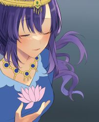  1girl breasts circlet closed_eyes commentary_request fate/grand_order fate_(series) flower haniwa_yyi highres jewelry long_hair medium_breasts necklace parvati_(fate) portrait smile solo unfinished violet_eyes 