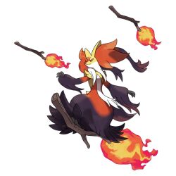  artist_request closed_mouth delphox fire full_body mega_delphox mega_pokemon official_art orange_eyes pokemon pokemon_(creature) pokemon_focus pokemon_legends:_z-a riding second-party_source solo stick transparent_background 