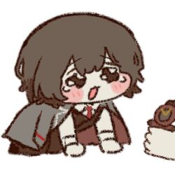  1boy 21zunv4mgy95796 :3 black_coat black_eyes black_hair black_vest character_doll coat coat_on_shoulders collared_shirt commentary_request crying dante_(limbus_company) doll lapels limbus_company long_sleeves lowres meme notched_lapels open_mouth project_moon shirt solo speakiposting_(meme) vest white_shirt yi_sang_(project_moon) 