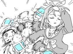  1boy 1girl arona_(blue_archive) blood blood_from_mouth blue_archive blue_halo commentary_request doodle_sensei_(blue_archive) envelope gacha_(game_mechanic) halo jujutsu_kaisen meme naoya_hitting_choso_without_looking_(meme) parody recruitment_(blue_archive) scene_reference sensei_(blue_archive) slapping spot_color tearing_up togarashi_no_shinseki 