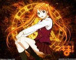  hair_ornament heterochromia kagurazaka_asuna long_hair mahou_sensei_negima orange_hair school_uniform solo tagme twintails 