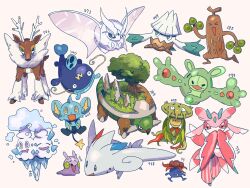  >_< :3 antlers blue_lips bug carnivine closed_eyes closed_mouth commentary_request deer drooling fang fish frosmoth full_body gloom_(pokemon) goomy green_eyes highres horns lurantis mouth_drool multiple_heads no_humans open_mouth pokedex_number pokemon pokemon_(creature) pokemon_focus purple_lips reuniclus sawsbuck shinx simple_background skin_fang smile snover spikes sudowoodo suno_(su_no125) togekiss torterra tree vanilluxe violet_eyes whiscash white_background yellow_eyes yellow_pupils 