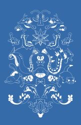  absurdres blue_background commentary english_commentary finizen gastrodon gyarados highres kingdra luvdisc manaphy milotic monochrome no_humans oshawott piplup pokemon pokemon_(creature) pyukumuku quagsire sanglunaria simple_background slowpoke squirtle starmie suicune tatsugiri wailmer 