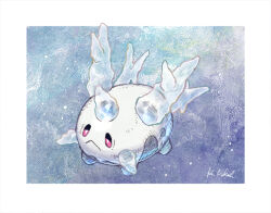  :< animal_focus border closed_mouth colored_sclera commentary_request full_body galarian_corsola half-closed_eyes hashibi_rokou no_humans pokemon pokemon_(creature) pokemon_focus red_sclera signature solo white_border white_eyes 