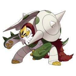  armor cape cardnlh chesnaught claws closed_mouth colored_skin commentary english_commentary forehead_protector fur_cape green_skin mega_chesnaught mega_pokemon multicolored_skin official_art pokemon pokemon_(creature) pokemon_focus red_fur red_nose shoulder_armor spikes third-party_source two-tone_skin v-shaped_eyes white_beard white_fur yellow_claws 