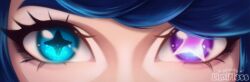  1girl artist_name blue_eyes blue_hair close-up commentary english_commentary eye_focus gwen_(league_of_legends) heterochromia league_of_legends looking_at_viewer mismatched_pupils misseslimitless solo star-shaped_pupils star_(symbol) straight-on symbol-shaped_pupils violet_eyes 