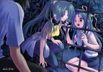  green_hair highres higurashi_no_naku_koro_ni maebara_keiichi ponytail siblings sonozaki_mion sonozaki_shion twins 