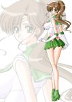  bishoujo_senshi_sailor_moon breasts brown_hair choker cleavage cute earrings elbow_gloves gloves green_eyes hair_bobbles hair_ornament huge_breasts jewelry kino_makoto kneepits long_hair magical_girl pleated_skirt ponytail sailor_jupiter skirt smile solo takaibiki tiara zoom_layer 