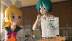 1boy 1girl blonde_hair couple female hatsune_mikuo kagamine_rin male teal_hair vocaloid