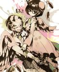  1boy 1girl candy_(robbit) closed_mouth collared_shirt dress feathered_wings feathers glasses hat long_sleeves looking_at_viewer necktie open_mouth shimiswans_(show_by_rock!!) shirt short_hair show_by_rock!! smile wings yaginupan 