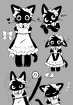 1girl anger_vein angry animal_ears animal_feet apron arms_behind_back back_bow bangs barefoot black_dress blush bow bowtie broken_plate cat_ears cat_girl cat_tail closed_eyes commentary cropped_torso dress ears_down fang flat_chest flying_sweatdrops frilled_apron frills full_body furry furry_female grey_background greyscale hands_up happy heart highres light_blush long_dress looking_at_viewer maid maid_apron maid_headdress monochrome multiple_views non_nya_nya open_mouth original own_hands_together paw_pose plate puffy_short_sleeves puffy_sleeves sad short_hair short_sleeves simple_background sketch skin_fang sleeping smile speech_bubble spoken_anger_vein spoken_paw_print standing straight-on symbol-only_commentary tail u_u upper_body v_arms wavy_eyes whiskers wide-eyed zzz 