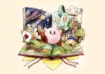  absurdres apple arms_up blue_headwear book building food fruit full_body grass highres kirby kirby&#039;s_dream_land kirby_(series) koto7suke looking_at_viewer no_humans open_book open_mouth tagme tree 