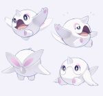  black_eyes bright_pupils cetoddle closed_mouth commentary_request fang half-closed_eyes highres hinato_(weeeeee_i) horns multiple_views no_humans open_mouth pokemon pokemon_(creature) single_horn sitting white_background white_pupils 