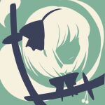  black_ribbon ghost green_background hair_ornament hair_ribbon highres katana konpaku_youmu konpaku_youmu_(ghost) maskin_mei minimalism pom_pom_(clothes) ribbon sheath sheathed short_hair simple_background sword touhou weapon white_hair 