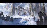  6+boys absurdres building castle european_architecture highres horse letterboxed mountain multiple_boys original outdoors ruins scenery snow zixiang_zeng 