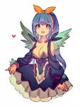  1girl angel_wings aqua_wings black_dress blue_hair bow detached_sleeves dizzy_(guilty_gear) dress feathered_wings guilty_gear guilty_gear_vastedge_xt hair_ribbon high_ponytail long_hair looking_at_viewer mini_wings official_alternate_costume open_mouth pink_eyes ribbon wings yellow_bow yellow_ribbon yohane_shimizu 