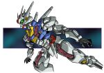  commentary_request flying from_side green_eyes gundam gundam_aerial gundam_suisei_no_majo highres looking_to_the_side mecha mobile_suit no_humans open_hands robot solo taiga_hiroyuki upper_body v-fin white_background 