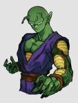  1boy antennae bald black_eyes black_nails closed_mouth collarbone colored_skin dragon_ball dragon_ball_z fingernails green_skin grey_background kemachiku long_hair looking_at_viewer male_focus namekian piccolo pointy_ears simple_background solo 