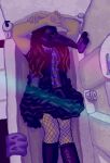  1girl bathtub boots digital_painting fishnets highres long_hair mask non-web_source original plague_doctor_mask skirt 