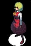  1girl ascot bangs black_background full_body green_hair highres iganashi1 kazami_yuuka long_sleeves looking_at_viewer one-hour_drawing_challenge plaid plaid_skirt plaid_vest red_eyes red_footwear red_skirt red_vest short_hair simple_background skirt solo standing touhou vest yellow_ascot 