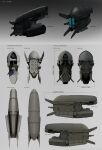  3d absurdres commentary concept_art cruiser_(eve_online) drone english_text eve_online from_above from_behind from_below from_side glowing grey_theme highres military military_vehicle multiple_views no_humans original radvisual science_fiction spacecraft thrusters vehicle_focus 