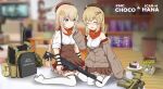  2girls absurdres ahoge ammunition_pouch arm_at_side artist_name assault_rifle bandana bangs battle_rifle beret bespectacled black_bow black_ribbon blonde_hair blue_eyes blue_headwear blurry blurry_background body_armor book book_stack bookshelf bow box braid breasts brown_headwear brown_jacket brown_skirt buttons cake camouflage camouflage_headwear cardboard_box character_name cherry chinese_commentary closed_eyes closed_mouth combat_helmet commentary_request company_connection cream dated double-breasted dress english_text facing_viewer fn_fnc fn_scar fn_scar_17 fnc_(girls&#039;_frontline) folding_stock food fork frilled_skirt frills fruit full_body girls_frontline glasses gun hair_bow hair_ornament hair_ribbon hairclip hat headwear_removed highres holding holding_food holding_fork holding_gun holding_weapon indoors jacket jacket_partially_removed kanji kochiya_tenko load_bearing_vest long_hair manga_(object) multiple_girls open_book optical_sight photo_(object) pinafore_dress pixiv_username plate plate_carrier pleated_skirt pouch red_bandana red_headwear ribbon rifle scar-h_(girls&#039;_frontline) semi-rimless_eyewear shirt sitting skirt sleeveless sleeveless_shirt sleeves_past_fingers sleeves_past_wrists sleeves_rolled_up smile star_(symbol) star_print table tactical_clothes television thigh-highs trash_can two-tone_headwear under-rim_eyewear wariza weapon weapon_name white_shirt white_thighhighs wooden_floor woodland_camouflage x_hair_ornament zipper 