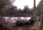  absurdres bush day forest grass highres landscape mitsuaki_takeuchi nature no_humans original outdoors river scenery sketch tree 