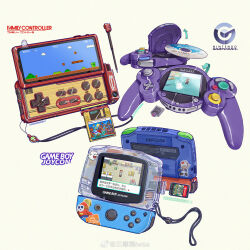  1-up_mushroom arrow_(symbol) artist_name boo_(mario) charm_(object) chinese_commentary chinese_text commentary_request dated dvd_(object) english_text famicom game_boy game_cartridge game_console gamecube gamecube_controller handheld_game_console highres iwse_zhang joy-con logo mixed-language_text nintendo_eshop nintendo_switch_logo no_humans pokemon pokemon_emerald pokemon_rse shy_guy signature simple_background sticker still_life stylus super_mario_bros. super_mario_bros._1 super_mario_sunshine toad_(mario) translation_request watermark weibo_username weibo_watermark white_background 