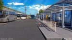  bench blue_sky building bus bus_stop car clouds day ground_vehicle lamppost motor_vehicle no_humans original outdoors pavement power_lines railing sanxian_(wufs4222) scenery sky traffic_cone trash_can vending_machine window 