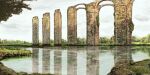 absurdres day grass highres landscape mitsuaki_takeuchi no_humans original outdoors pillar reflection reflective_water ruins scenery sketch tree 