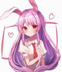 1girl animal_ears blush closed_mouth collared_shirt heart light_purple_hair long_hair looking_at_viewer moshihimechan necktie one-hour_drawing_challenge puffy_short_sleeves puffy_sleeves rabbit_ears red_eyes red_necktie reisen_udongein_inaba shirt short_sleeves smile solo touhou upper_body white_shirt 