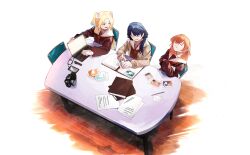  :d ^_^ binder blonde_hair blue_eyes blue_hair blue_ribbon brown_cardigan brown_dress cable camera cardigan cellphone chair closed_eyes clubroom commentary_request computer crossed_arms crossed_bangs dms dress fang flower folding_chair frown gradient_hair hair_flower hair_ornament hair_ribbon hasu_no_sora_school_uniform highres hinoshita_kaho holding holding_photo in-universe_location laptop link!_like!_love_live! long_hair long_sleeves looking_at_another love_live! low_twintails medium_hair multicolored_hair murano_sayaka neckerchief on_chair open_cardigan open_clothes orange_hair osawa_rurino paper parted_bangs phone photo_(object) photo_album pink_flower rabbit_hair_ornament red_neckerchief ribbon sailor_collar sailor_dress school_uniform sitting smartphone smile table thinking twintails two_side_up virtual_youtuber white_sailor_collar winter_uniform 