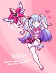  1girl blue_hair blush broken_heart dress garter_straps hair_ornament heart highres lobotomy_corporation long_hair magical_girl pink_dress project_moon queen_of_hatred re-sublimity-kun tongue tongue_out twintails 