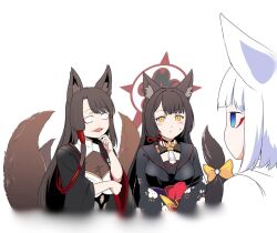  akagi_(azur_lane) animal_ears azur_lane blue_archive fox_ears fox_tail halo kaga_(azur_lane) long_hair multiple_girls multiple_tails short_hair wakamo_(blue_archive) 