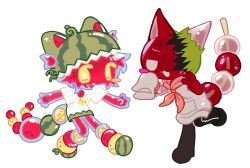  2others animal_ears animal_hands blush_stickers bomal1215 cat_ears cat_tail commentary_request food food-themed_clothes fruit fruit_print furry hat hood hoodie korean_commentary multiple_others original other_focus print_shirt shirt simple_background single_blush_sticker tail watermelon white_background white_hoodie white_shirt yellow_eyes 