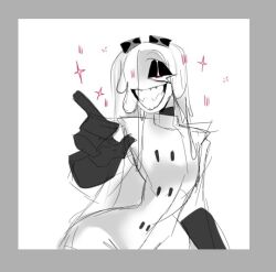  1girl black_gloves cheese evil_smile fangs flat_chest food gloves mad_scientist monster_girl mother_agony mozzarella_(mother_agony) original pale_skin pizza_tower red_eyes sketch smile smug star_(symbol) 